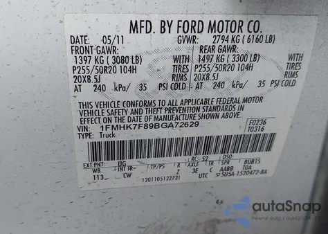 2011 Ford Explorer Limited from USA, damaged, VIN 1FMHK7F89BGA72629